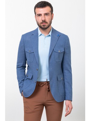 MCR Kırçıllı Slim Fit Torba Cep Mono Yaka Keten Erkek Ceket
