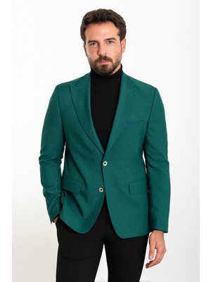 MCR Düz Yeşil Slim Fit Geniş Yaka Yün Erkek Ceket