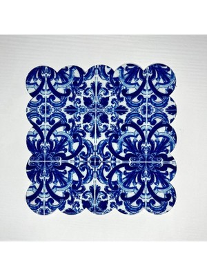 Deco Sulu Boya Çini Desenli Dijital Baskılı Kokteyl Peçetesi Yıkanabilir Lazer Kesimli