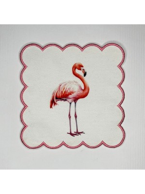 Deco Nakışlı Flamingo Desenli Dijital Baskılı Kokteyl Peçetesi Yıkanabilir