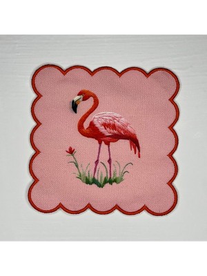 Deco Pembe Zemin Flamingo Desenli Dijital Baskılı Nakışlı Kokteyl Peçetesi