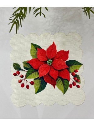 Deco Fincan Uyumlu Yılbaşı Çiçeği Kumaş Kokteyl Peçetesi Yıkanabilir Lazer Kesimli