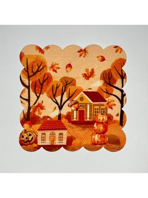 Deco Sonbahar Temalı Turuncu Desenli Dijital Baskılı Kokteyl Peçetesi Yıkanabilir Lazer Kesimli