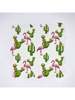 Deco Flamingo Kaktüs Desenli Dijital Baskılı Kokteyl Peçetesi Yıkanabilir Lazer Kesimli