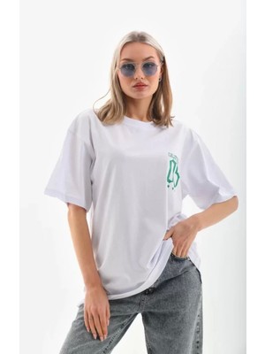 Pileli Store   Baskılı Oversize T-Shirt - Beyaz