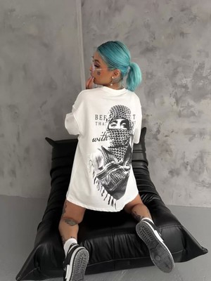 Pileli Store Pilelistore Unisex Baskılı Oversize T-Shirt - Beyaz