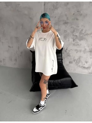 Pileli Store Pilelistore Unisex Baskılı Oversize T-Shirt - Beyaz