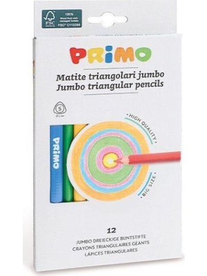 Primo Jumbo Üçgen Boya Kalemi 12 Renk Çocuklar İçin Eğlenceli ve Renkli Kalem Seti