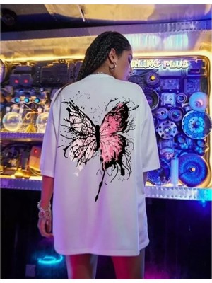 Pileli Store   Baskılı Oversize T-Shirt - Beyaz