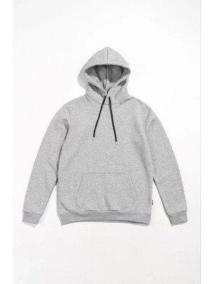 Pileli Store Erkek Uzun Kol Kapşonlu Basic Sweatshirt Hoodie - Gri