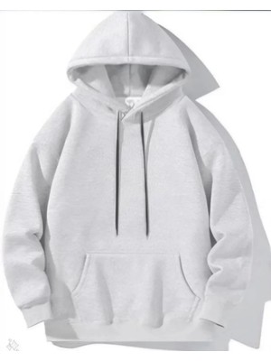 Pileli Store Erkek Uzun Kol Kapşonlu Basic Sweatshirt Hoodie - Gri