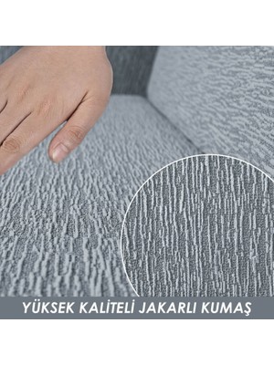 riselerhome Jakarlı Düz Desen Likralı Esnek Yikanabilir Koltuk Örtüsü 3+2+1+1 Koltuk Takımı Koltuk Kılıfı