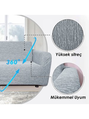 riselerhome Jakarlı Düz Desen Likralı Esnek Yikanabilir Koltuk Örtüsü 3+2+1+1 Koltuk Takımı Koltuk Kılıfı