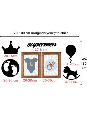 Go İthalat DECO103 Supermen Dekoratif Duvar Süsü Tablo Aksesuar Ahşap Tasarım Hediye Pano Sticker Seti (4396)