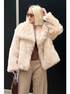 Madmext Bej Yumuşak Dokulu Kadın Kürk Mont MG2204