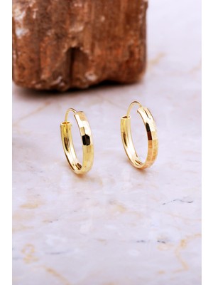 Sümer Telkari 17 mm Parlak Altın Yaldızlı Gümüş Halka Küpe 7052