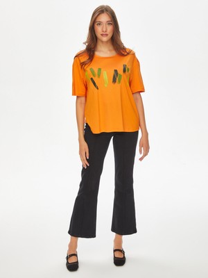 Baskı ve Punto Nakış Detaylı Yuvarlak Yaka T-Shirt 69593