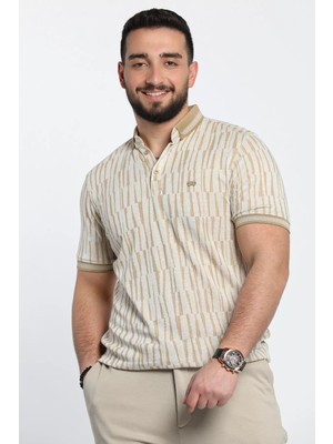 Bej Erkek Desenli Likralı Polo Yaka Tişört P-00009346