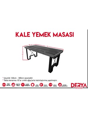 Deryawood Doğal Ahşap Yemek MASASI-70-180