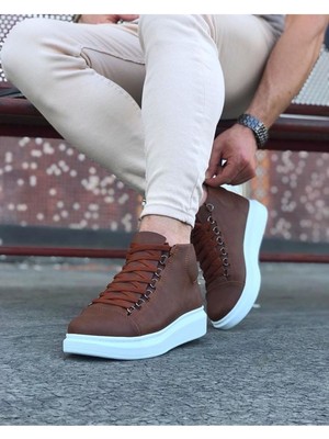 WG032 Taba Bağcıklı Sneakers  Yarım Bilek Bot