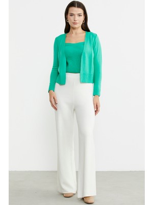 Bol Paça Lastikli Yünlü Triko Pantolon - Kemik