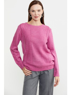 Sementa Karışık Motif Detaylı Yünlü Triko Kazak - Gül