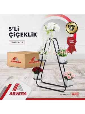 Asvera Üçgen 5 Katlı Dekoratif Çiçeklik Standı - Metal Çok Amaçlı Saksı Rafı Bahçe Düzenleyici