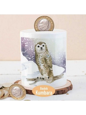 Kar Manzarası ve Baykuş Baskılı Para Birikim KUMBARASI-56365