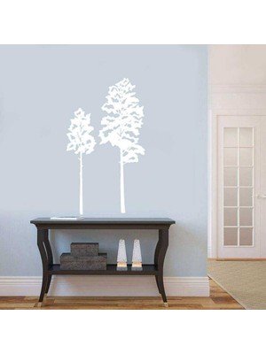 Küçük ve Büyük Ağaç Silüeti Duvar Sticker, Çıkartma Beyaz
