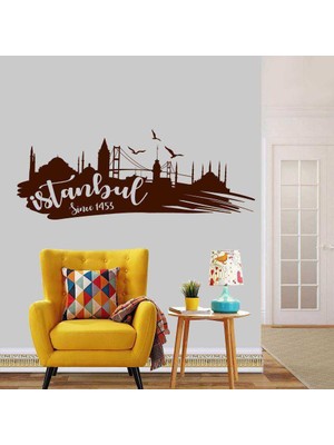 Istanbul Cami Köprü Silueti Büyük Boy  Dekoratif Duvar Sticker, Çıkartma, Etiket Kahverengi