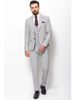 MCR Düz Gri Slim Fit Mono Yaka Klasik Erkek Takım Elbise