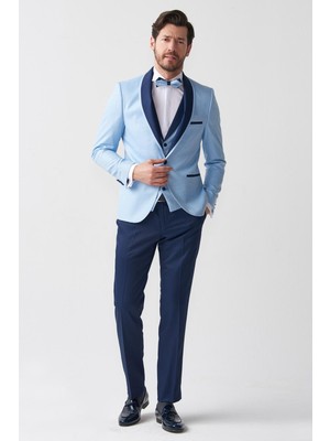 MCR Arnürlü Lacivert Mavi Renk Slim Fit Erkek Damatlık