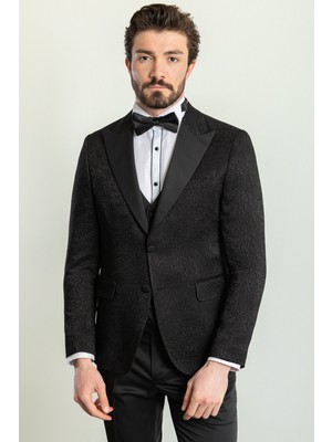 MCR Desenli Slim Fit Geniş Yaka Saten Erkek Damatlık