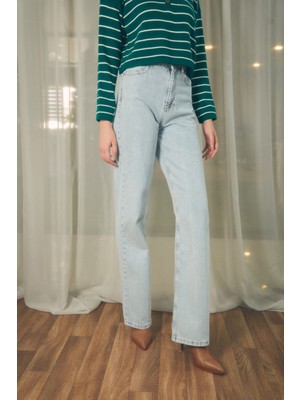 Yüksek Bel Fermuarlı Wide Leg Jean