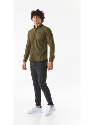 FullaModa Fermuarlı Straight Jean Pantolon Erkek Normal Kalıp Cepli Füme Pamuk Kumaş Günlük Stil