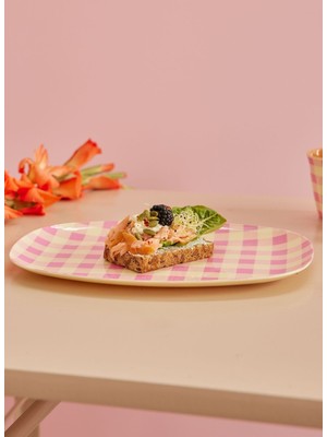 Rice Tepsi Melamin Tabak - Pembe Kareli
