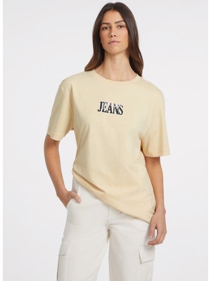 Guess Jeans Bisiklet Yaka Desenli Bej Kadın T-Shirt Gj Ss Cn Os Guess J - Organıc Cotto