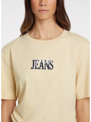 Guess Jeans Bisiklet Yaka Desenli Bej Kadın T-Shirt Gj Ss Cn Os Guess J - Organıc Cotto