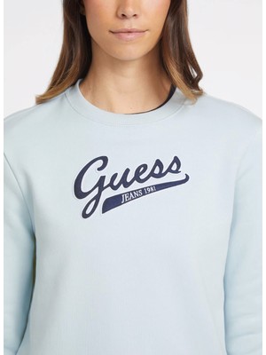 Guess Jeans Bisiklet Yaka Desenli Mavi Kadın Sweatshırt Gj Cn Reg Guess J Sc - Organıc Co/p