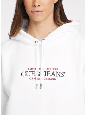 Guess Jeans Kapüşon Yaka Desenli Beyaz Kadın Sweatshırt Gj Hood Os Amerıcan - Organıc Co/pl