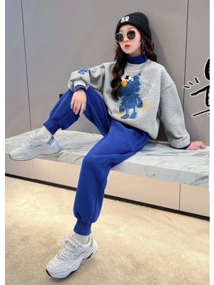 Kids Face Özel Tasarım Bisiklet Yaka Kurabiye Canavarı Baskılı Kışlık Kız Çocuk Luxury Eşofman Takımı