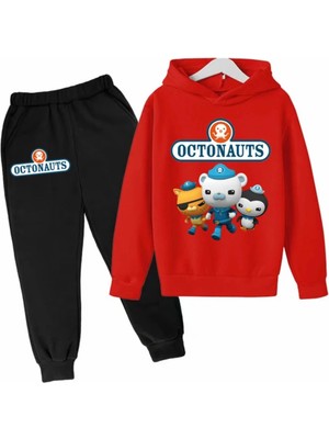 Kids Face Özel Tasarım Kapüşonlu Octonauts Baskılı Şardonlu Kışlık Erkek Çocuk Eşofman Takımı