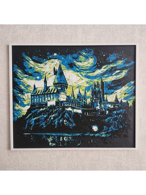 Altındal Home Hogwarts & Yıldızlı Gece: Van Gogh Temalı Kabartmalı 3D Renkli Tablo + Stand  Dekor Dekorasyon