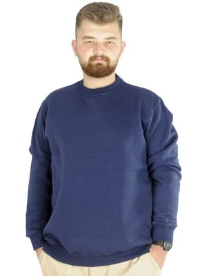 Superxl Erkek Indigo Sweatshirt Bisiklet Yaka Uzun Kol Cepsiz Oversize Model