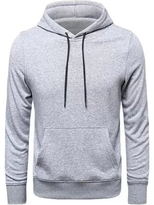 Koflandy Erkek Uzun Kol Kapşonlu Basic Sweatshirt Hoodie - Gri