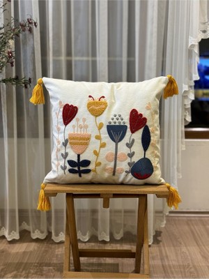 Bugi Home Collection Tekli Punch Işlemeli Nakışlı Dekoratif Kırlent Kılıfı