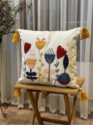 Bugi Home Collection Tekli Punch Işlemeli Nakışlı Dekoratif Kırlent Kılıfı