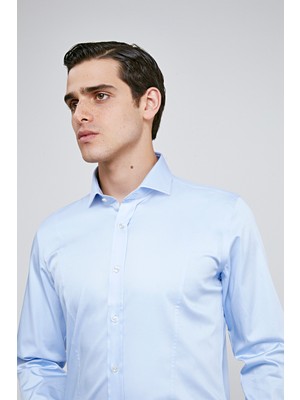 Ds Damat Slim Fit Mavi Düz Gömlek