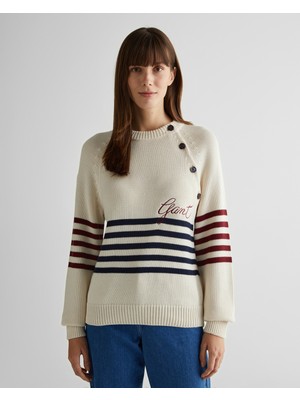 Gant Kadın Krem Regular Fit Bisiklet Yaka Çizgili Kazak 48924329T.130