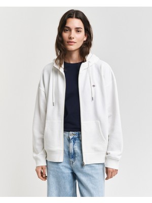 Gant Kadın Beyaz Relaxed Fit Kapüşonlu Sweatshirt 4201412.113